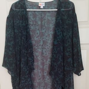 LuLaRoe Sarah duster emerald green deep purple floral sz Large